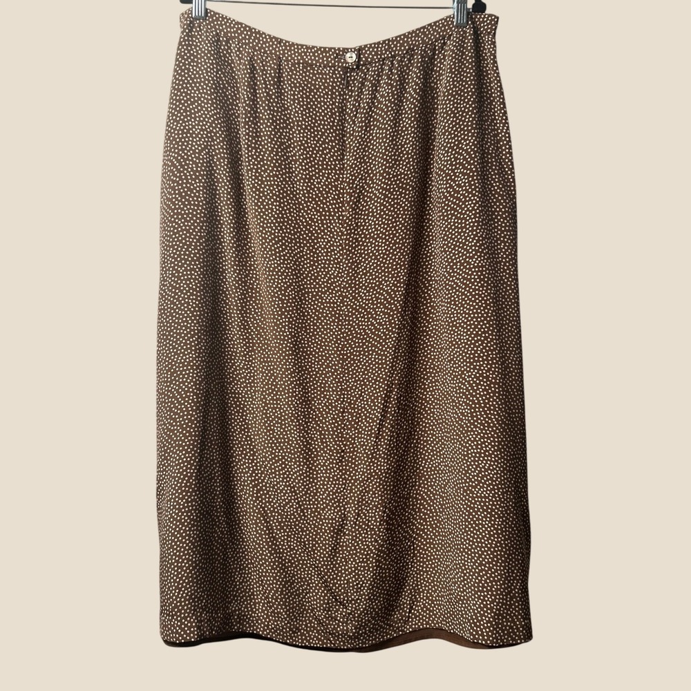 Vintage Pendleton Plus Silk Midi Skirt 22W Brown Polka Dot 90s Secretary Fall - Picture 3 of 13